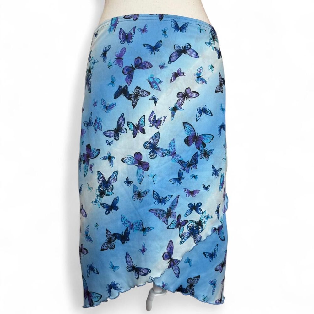 Vintage Y2K blue butterfly asymmetrical midi skirt